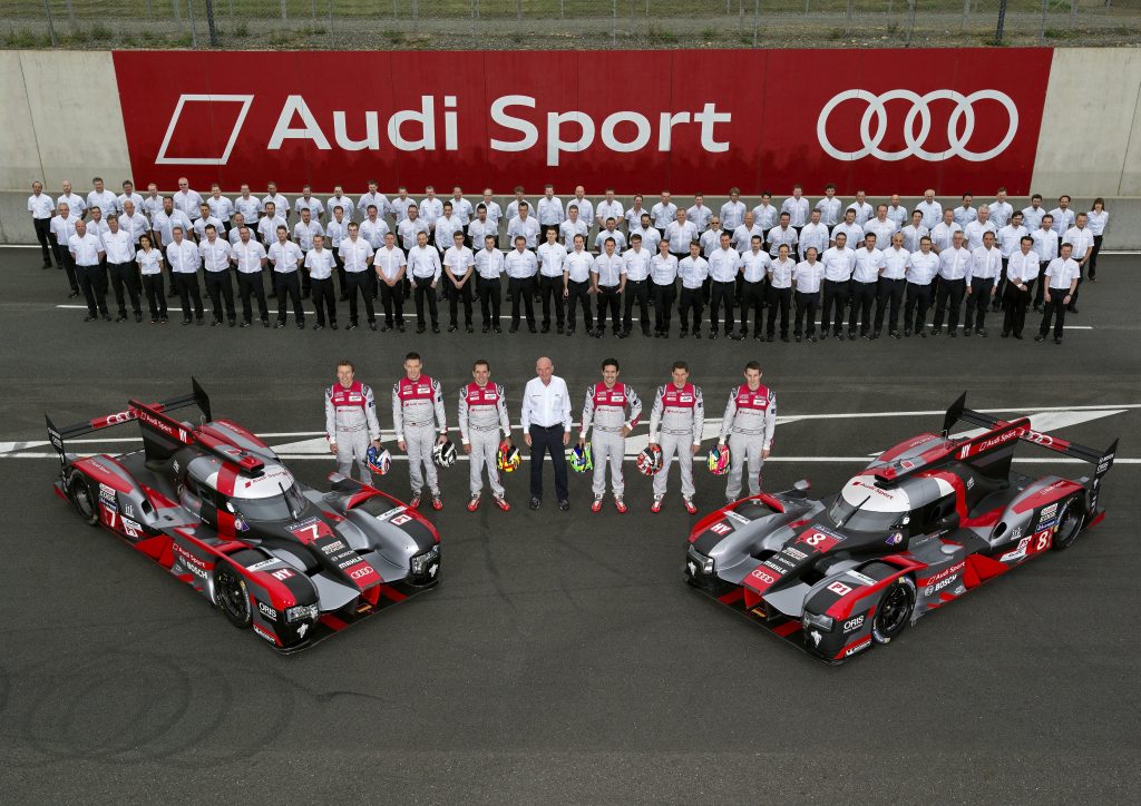 Audi R18 (2016) #7 (Audi Sport Team Joest), Marcel Fässler, André Lotterer, Benoît Tréluyer Audi R18 (2016) #8 (Audi Sport Team Joest), Lucas di Grassi, Loïc Duval, Oliver Jarvis Audi Sport Team Joest